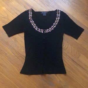Betsey Johnson Embroidered Short Sleeve Cardigan